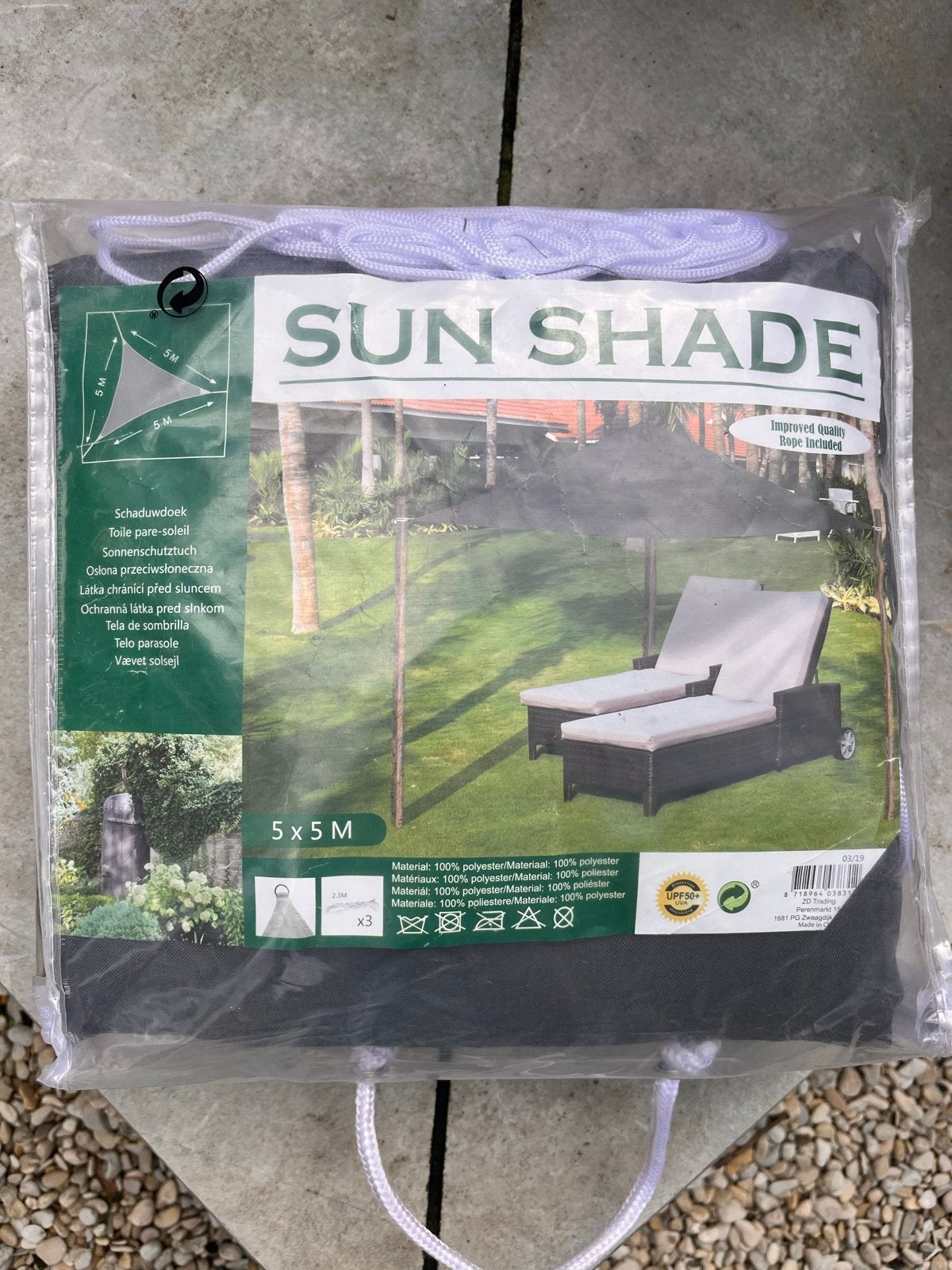 Nieuw Schaduwdoek 5x5M - donkergrijs, Tuin en Terras, Ophalen of Verzenden, Nieuw