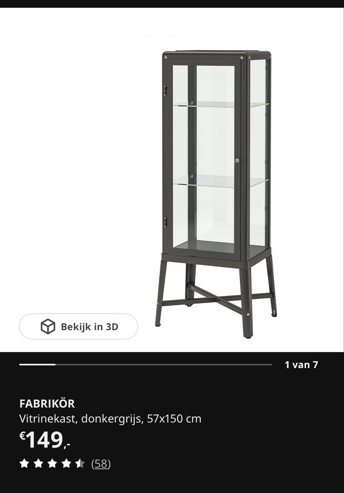 IKEA FABRIKÖR Vitrinekast - Donkergrijs, Ophalen, Gebruikt, 100 tot 150 cm, 50 tot 100 cm