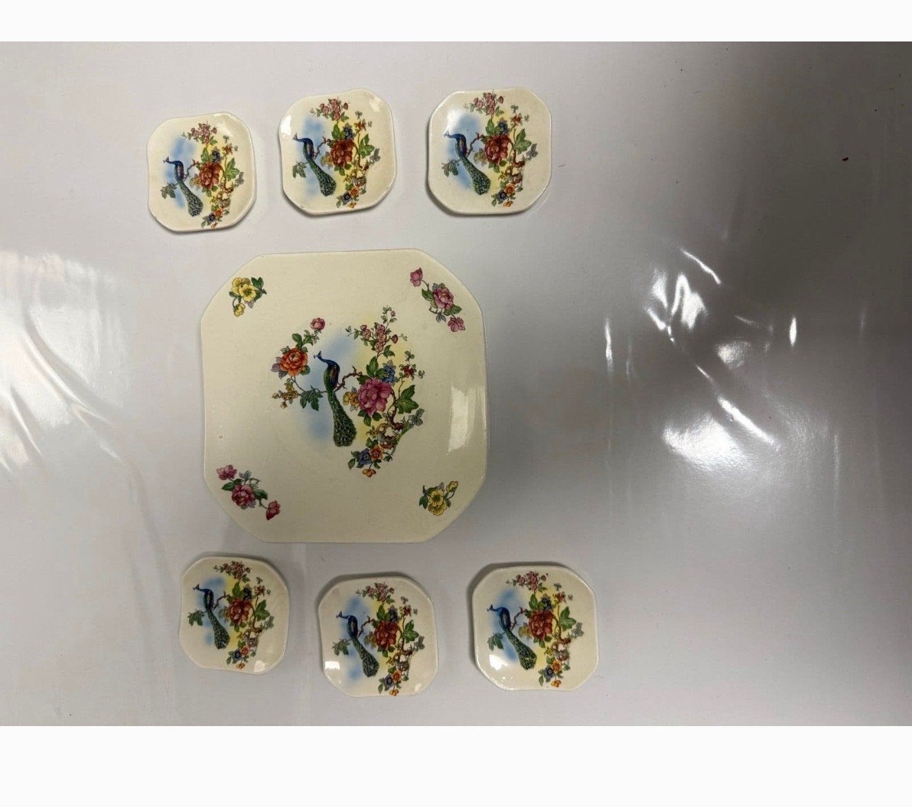 Porseleinen schaaltjesset met pauwdecor (7-delig), Ophalen of Verzenden