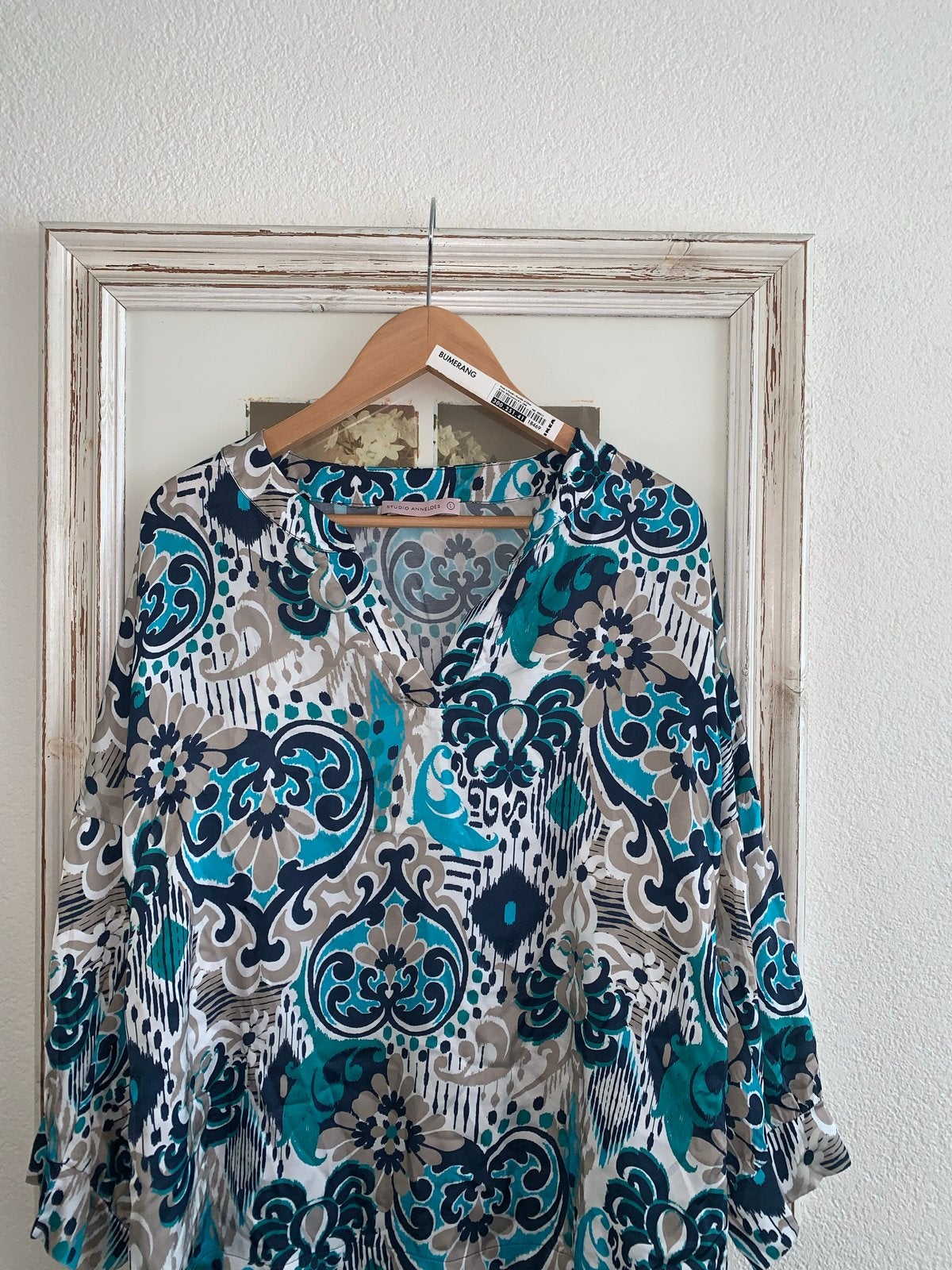 Studio Anneloes blouse Maat L - Blauw/Grijs/Wit Print, Ophalen of Verzenden, Zo goed als nieuw, Maat 42/44 (L), Blauw