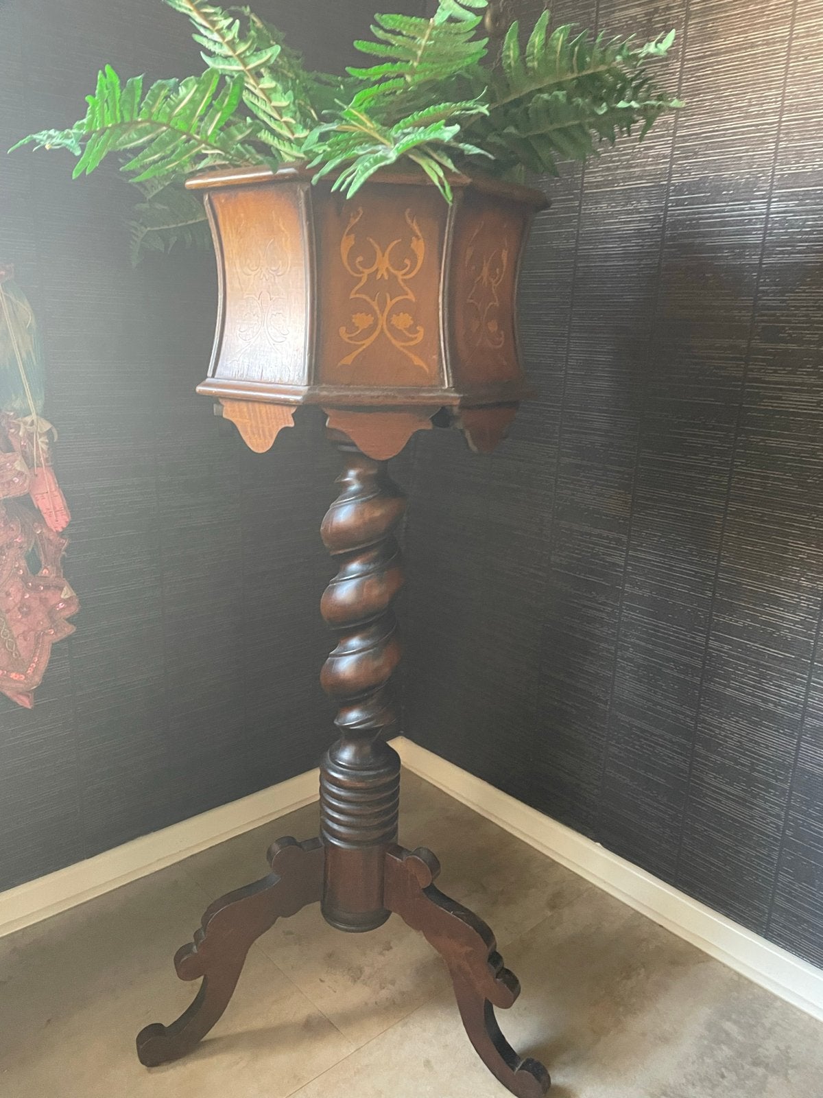 Antieke Intarsia Plantenbak/ planten zuil - 95 cm Hoog, Ophalen