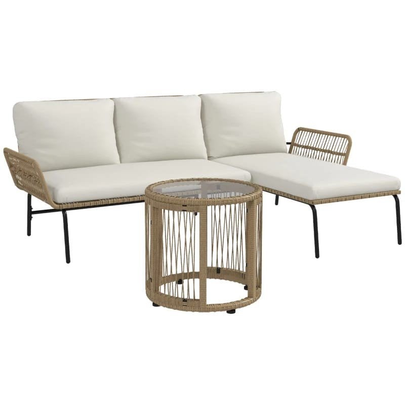 Loungeset met chaise longue tuinbank tuinset, Rotan, 3 zitplaatsen, Bank, Nieuw