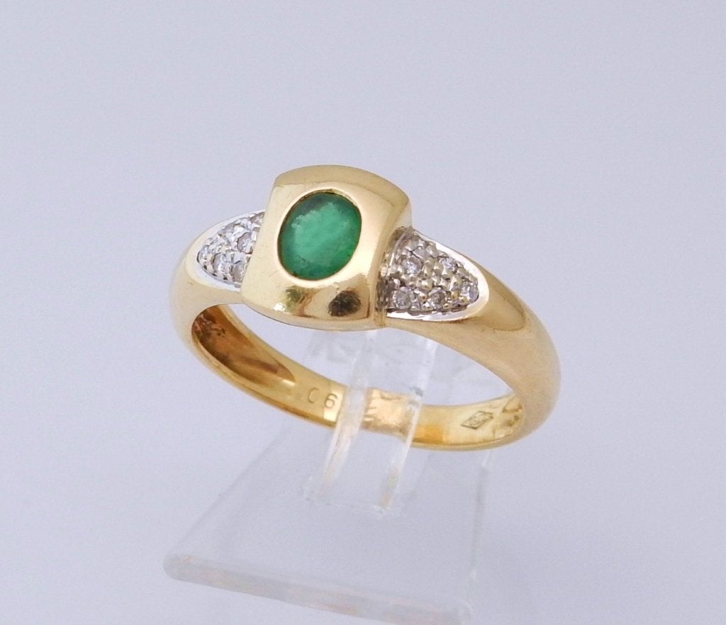 18 karaat Gouden Ring Damesring 12 Diamanten en Smaragd, Jw, Verzenden, Nieuw, 17 tot 18