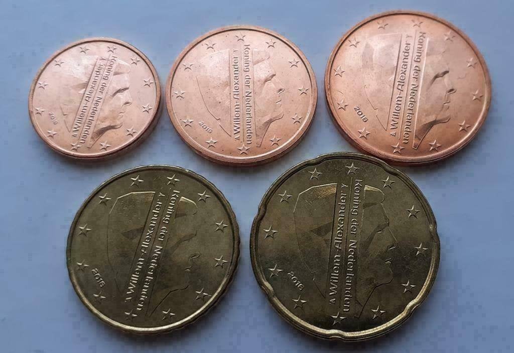 Serie van 5 munten: 1 cent t/m 20 cent Nederland 2016, Ophalen of Verzenden, Koningin Beatrix, Setje