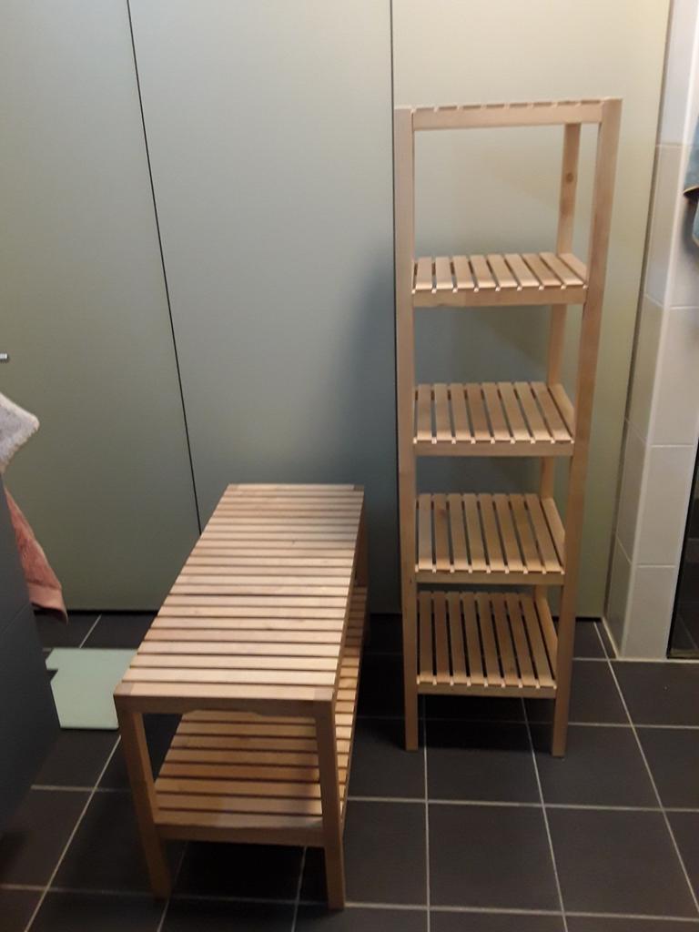 Ikea bankje en  open stellingkastje, kleur grenen,, Ophalen, Zo goed als nieuw