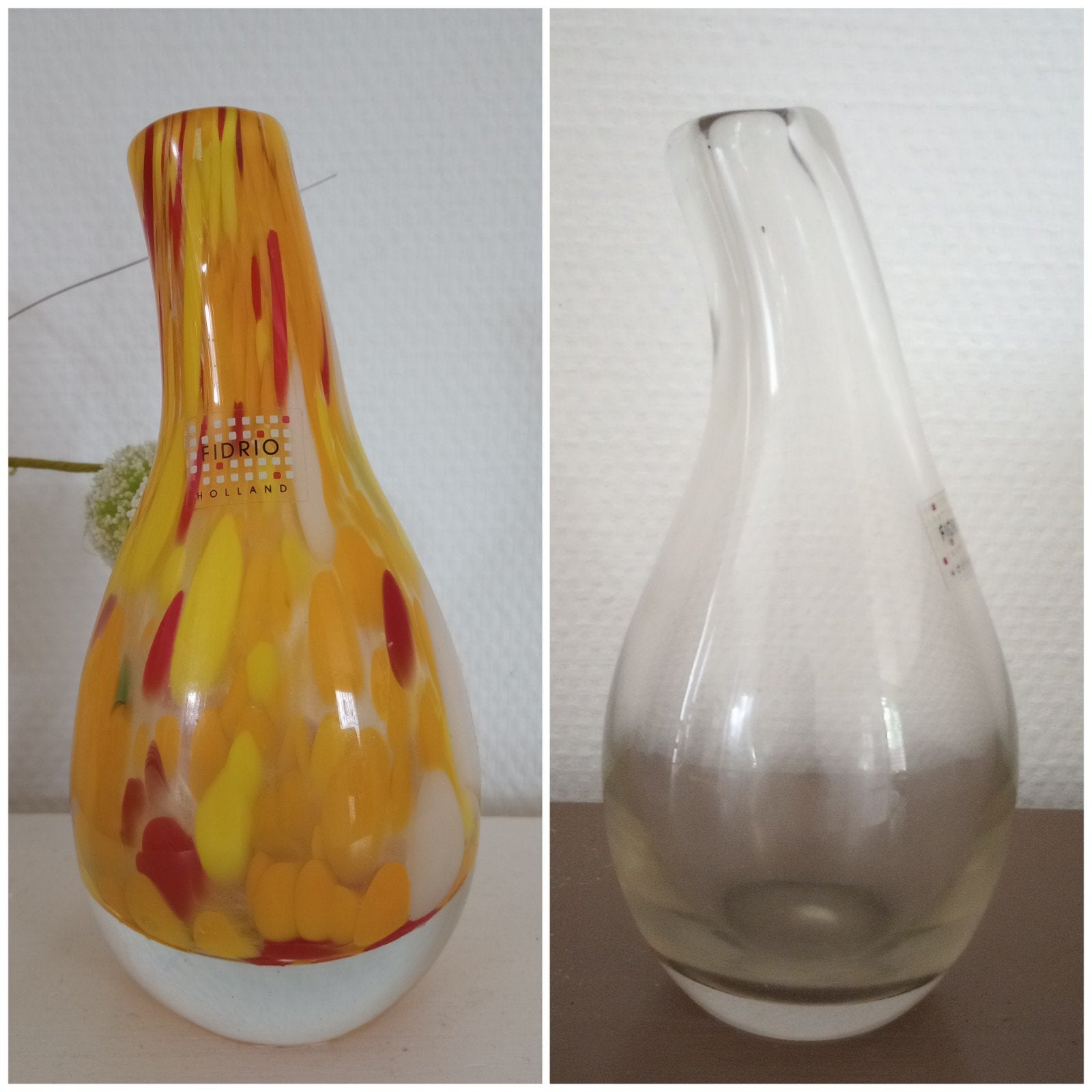 Fidrio Holland Glazen Vaas - Geel/Rood/Wit Spikkel, Ophalen of Verzenden