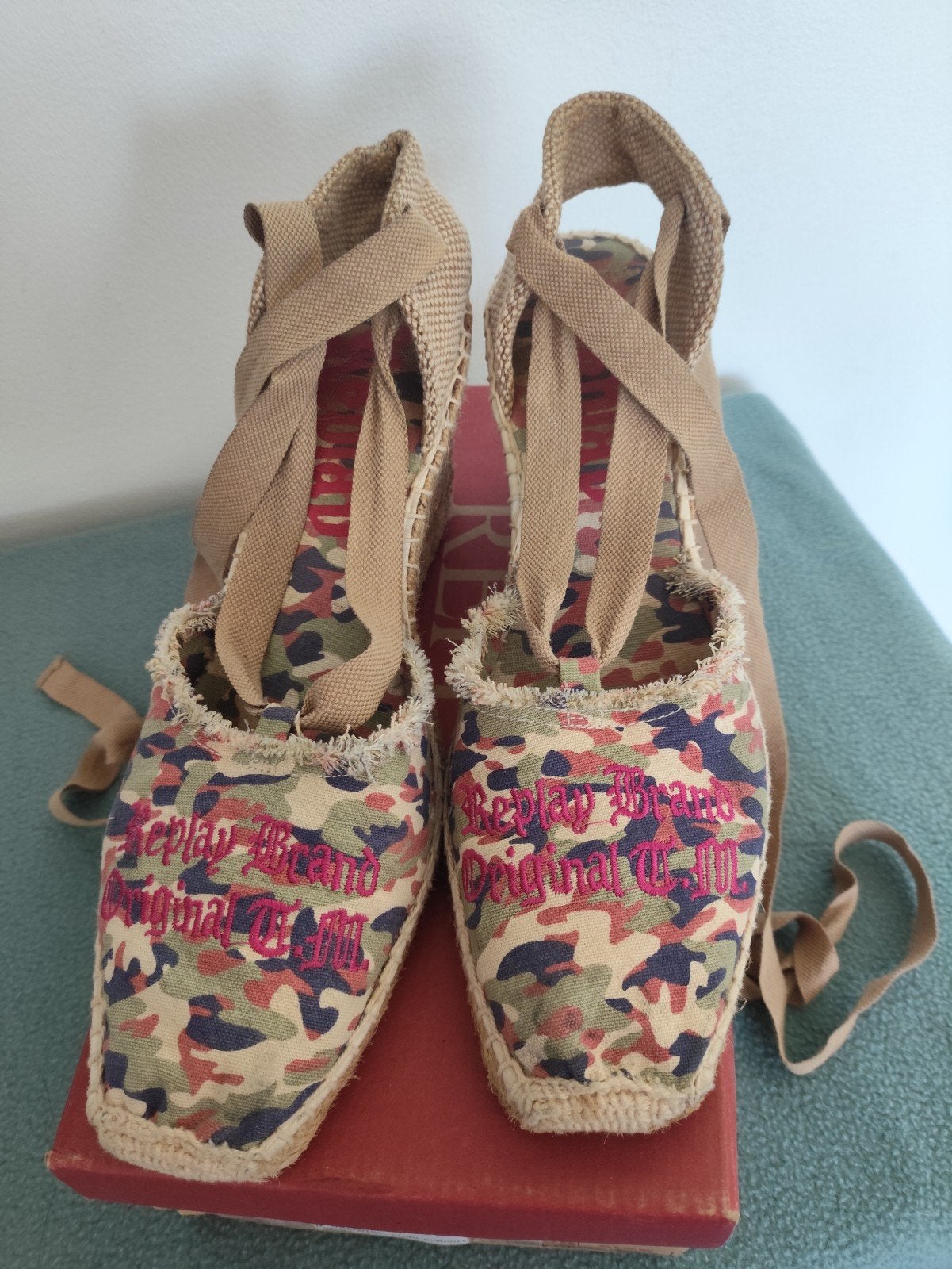 Replay Espadrilles met camouflageprint en sleehak, Overige kleuren, Replay, Ophalen of Verzenden, Zo goed als nieuw