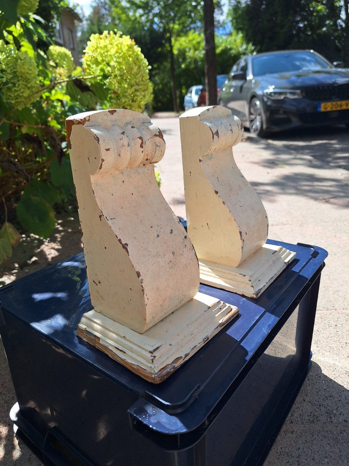 Decoratieve houten steunen - set van 2, Antiek en Kunst, Ophalen of Verzenden
