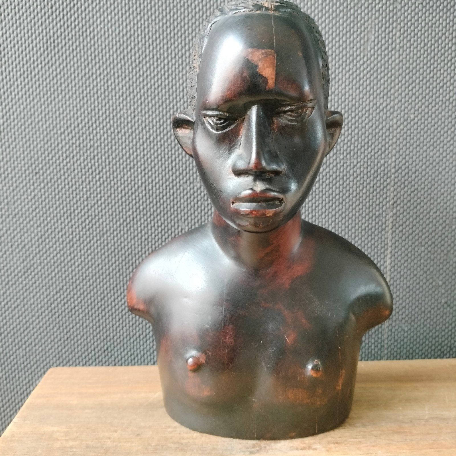 Handgesneden ebbenhouten buste uit Oost-Afrika, Hout, Afrika, Handgemaakt, Beeld