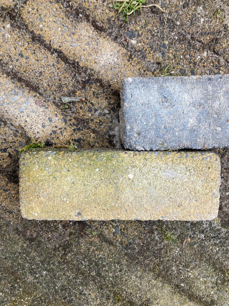 Antraciet en geelkleurige bestrating/klinkers, Tuin en Terras, Tegels en Klinkers, Ophalen, Gebruikt, Klinkers, 10 m² of meer