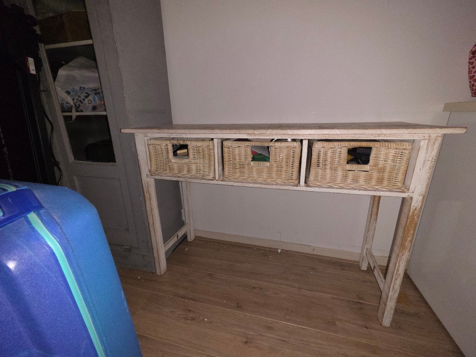 mooie houten side table, Ophalen, Gebruikt, 100 tot 150 cm, 25 tot 50 cm