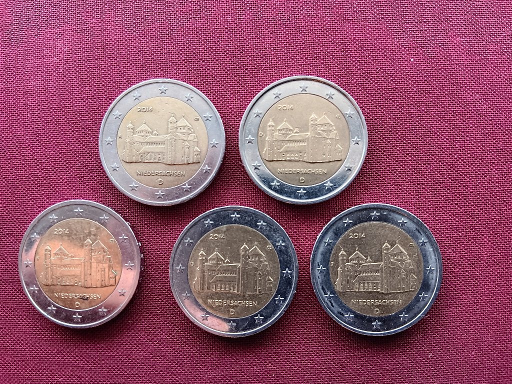 5 setjes van 5 Duitse 2-euromunten 2014-2017-2019-2022-2023, Postzegels en Munten, Verzenden, Duitsland, Overige waardes, Losse munt