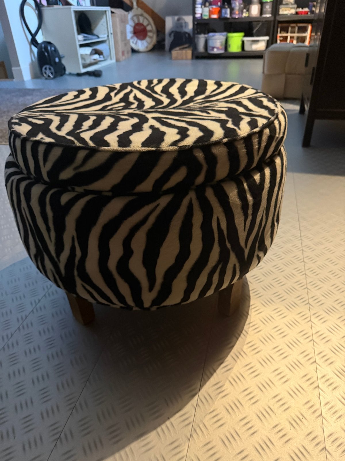 Zebraprint Poef - Stijlvol en Comfortabel, Ophalen, Minder dan 50 cm, Gebruikt, Rond
