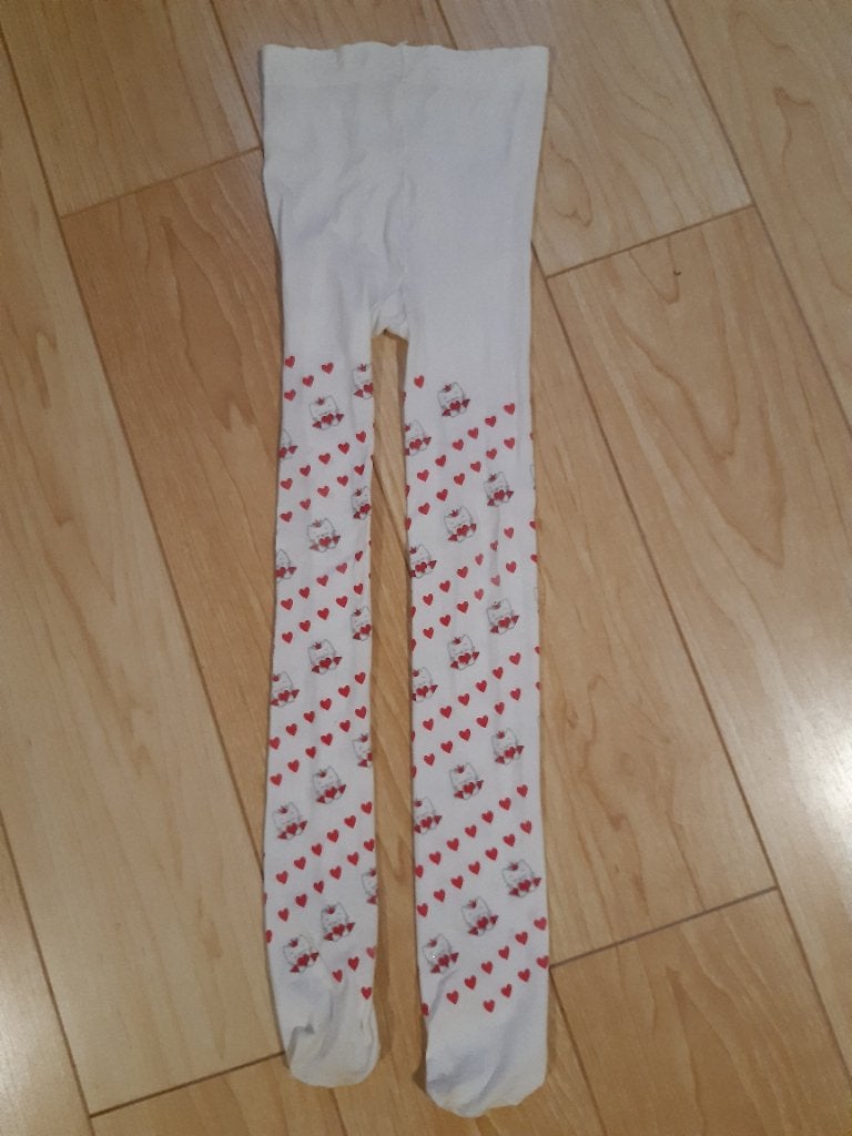 Witte panty maillot met rode hartjes en katjes, Ophalen, Meisje, Onbekend, Overige typen