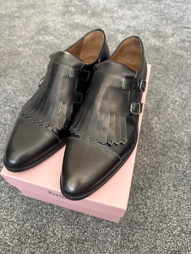 Pertini Zwarte Leren schoenen met Franjes mt 41, Verzenden, Zo goed als nieuw, Zwart, Schoenen met lage hakken