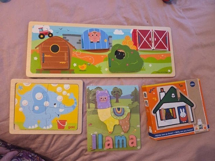 Houten Puzzels voor Kinderen - Diverse Thema's, Ophalen, Minder dan 10 stukjes, 6 maanden tot 2 jaar