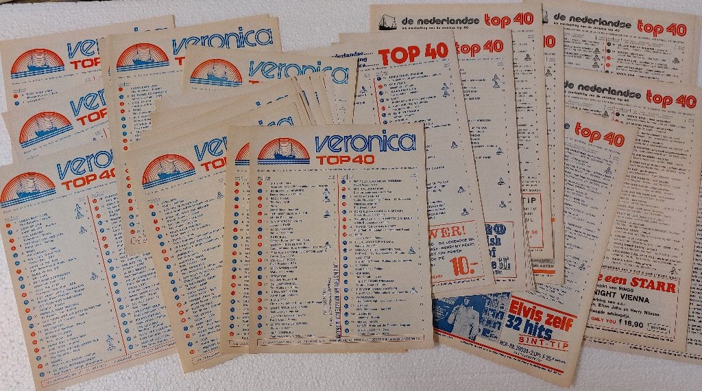 Top 40 velletjes Radio Veronica 1974 - 36 stuks, Verzamelen, Muziek, Artiesten en Beroemdheden, Gebruikt, Top 40, Ophalen of Verzenden
