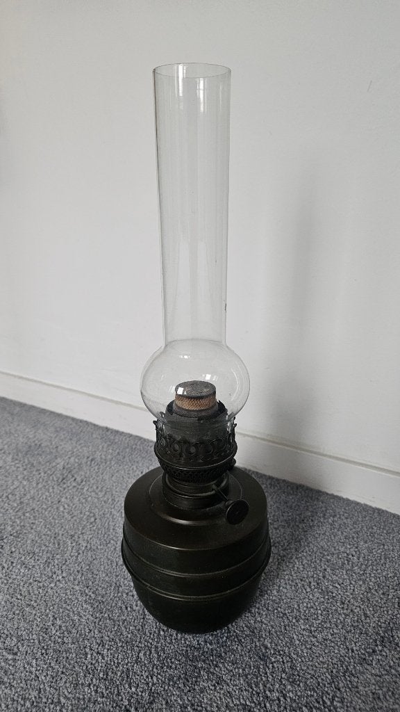 Antieke olielamp 45cm hoog - diameter 14cm, Ophalen of Verzenden