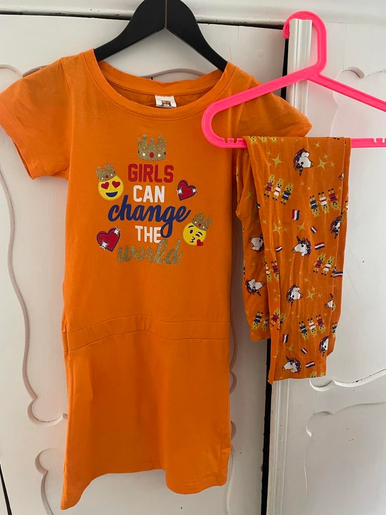 Oranje Jurkje met Legging - Koningsdag/Koningsspelen Maat 13, Ophalen of Verzenden, Zo goed als nieuw, Meisje