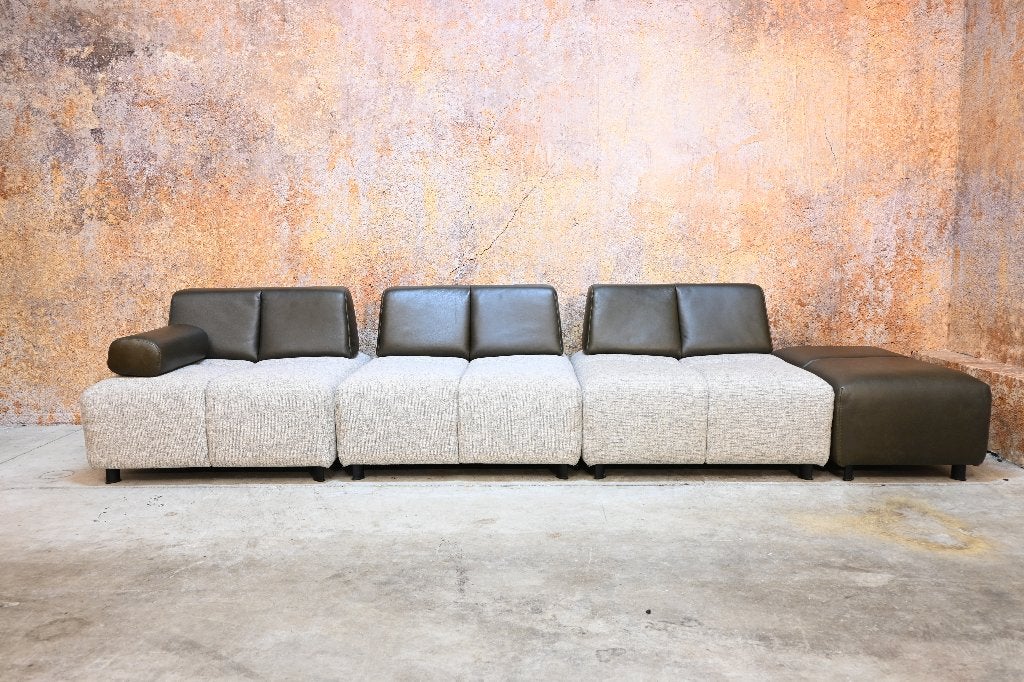 ZGAN! Gealux Quadrant design elementenbank in stof + leer, Hoekbank, 300 cm of meer, 75 tot 100 cm, Ophalen of Verzenden