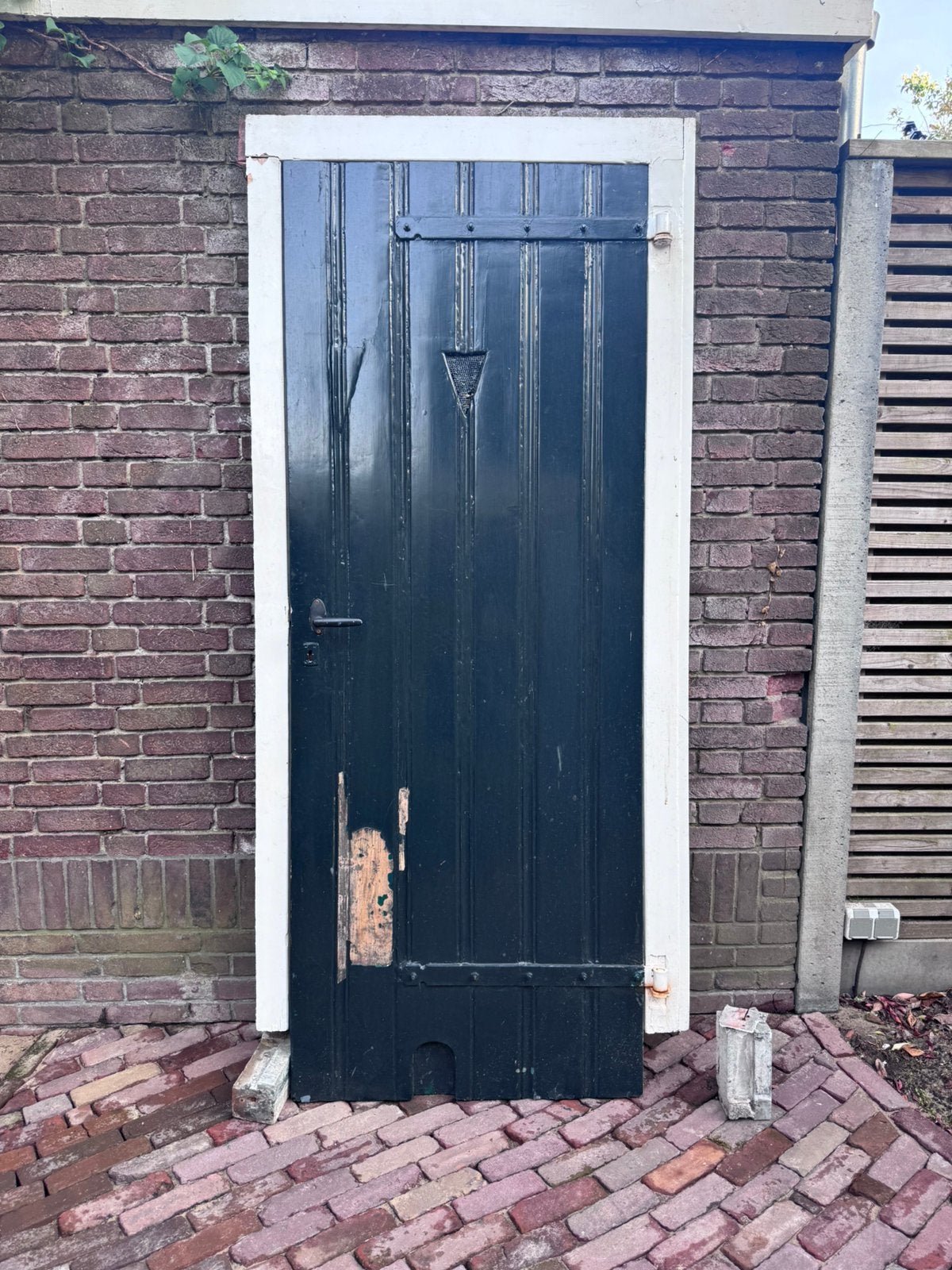 Originele Jaren 1925-1930 buitendeur, Doe-het-zelf en Verbouw, Deuren en Horren, Ophalen, Gebruikt, Buitendeur, 200 tot 215 cm
