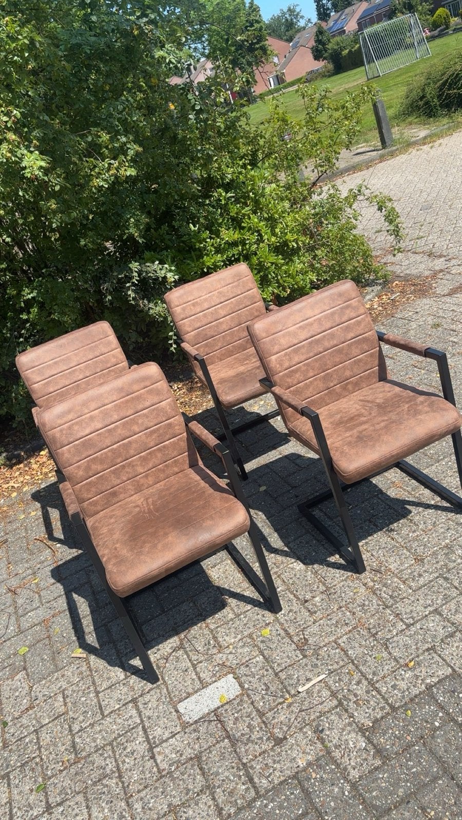 4x Lizzy eetkamerstoelen Leen Bakker cognac kunstleer, Ophalen, Gebruikt, Bruin, Vier