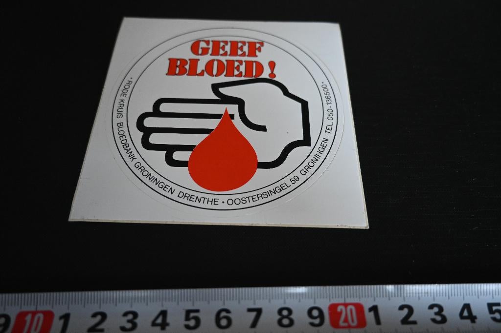 sticker Rode Kruis Bloedbank Groningen Drenthe GEEF BLOED !*, Ophalen, Zo goed als nieuw, Sticker