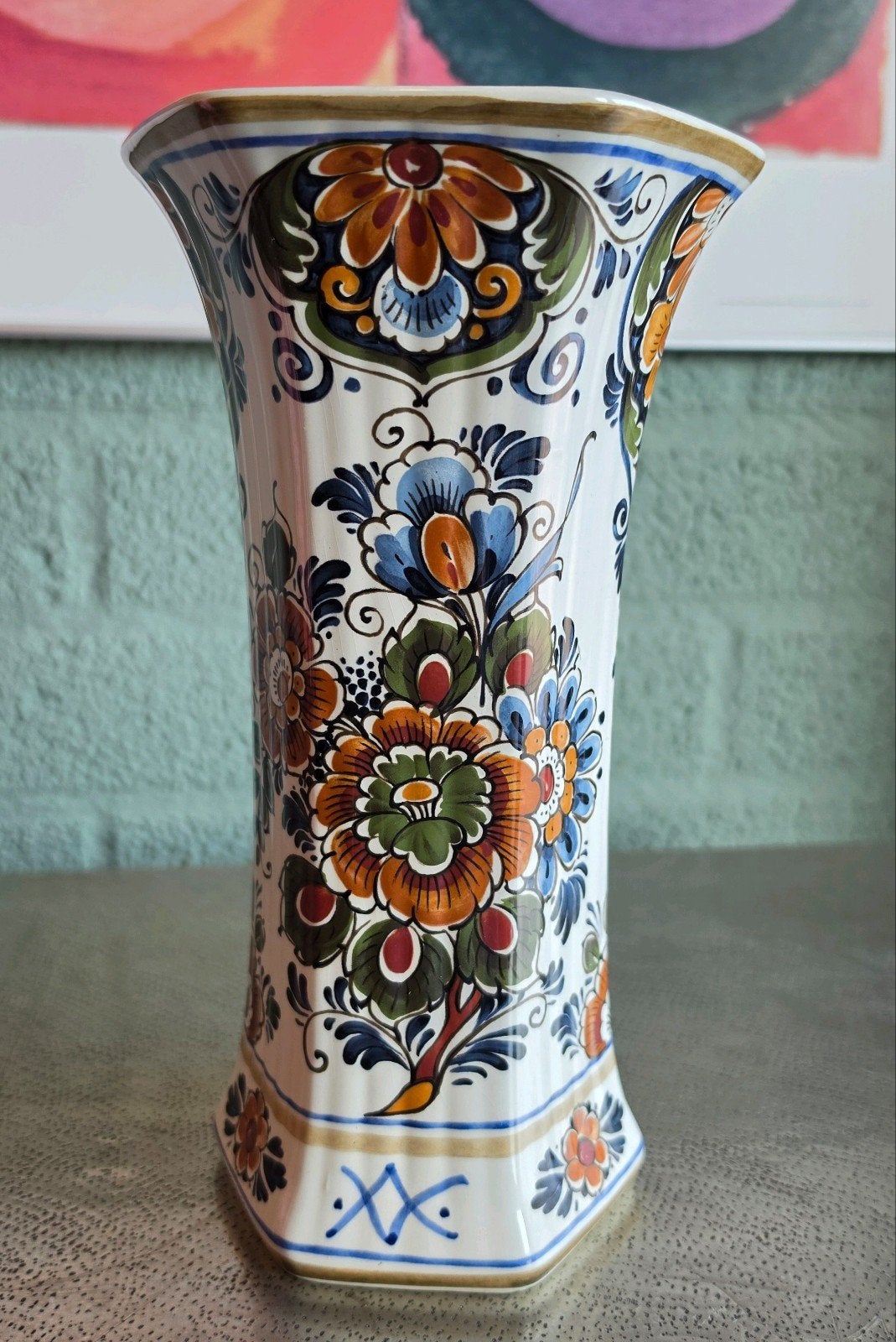 Vintage Flora Keramiek Delft Polychroom Vaas Handwerk, Ophalen of Verzenden