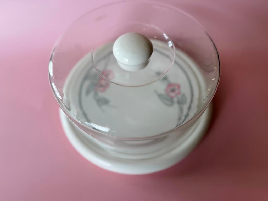 Vintage Emsa Taartstolp Jaren '60 - Wit met Roze Bloemen, Ophalen of Verzenden, Gebruikt