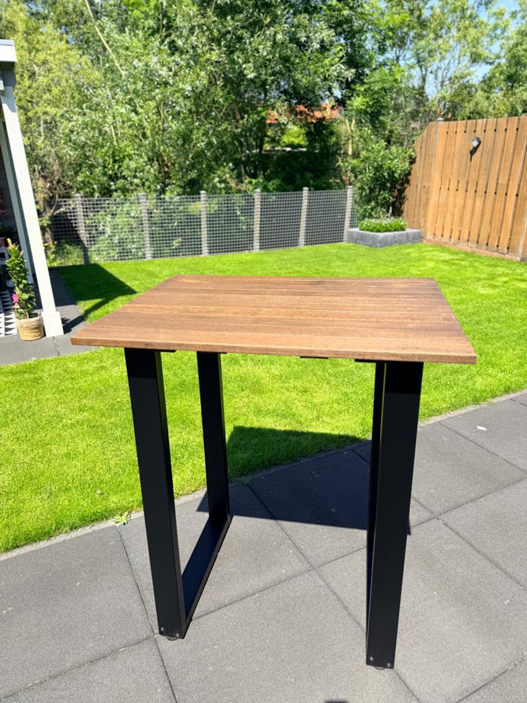 Houten bartafel met metalen onderstel, Ophalen, Zo goed als nieuw, Rechthoekig, Hout