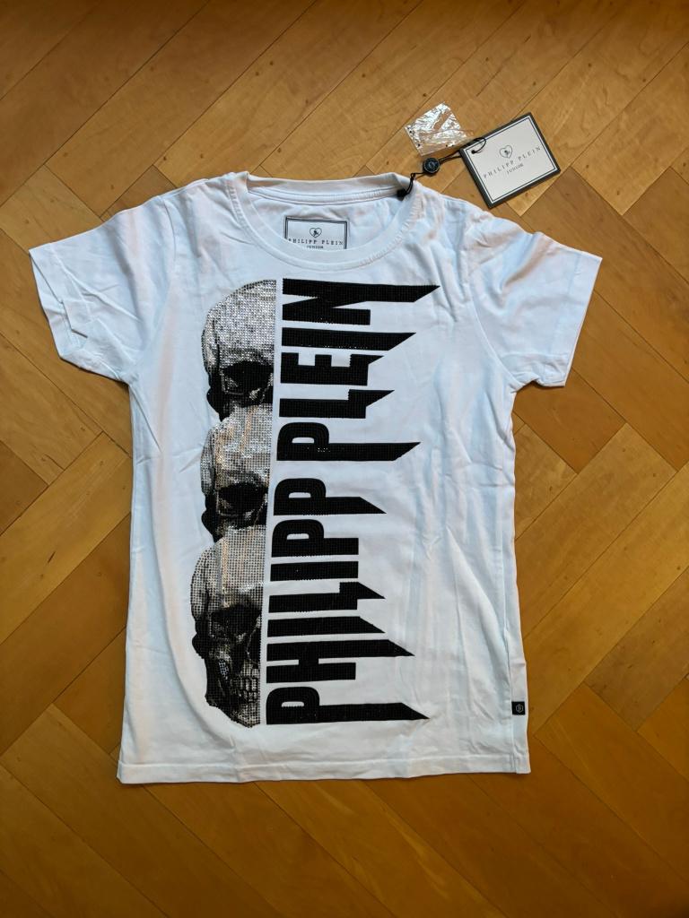 Philipp plein junior t-shirt 10-11 jaar wit schedels strass!, Philipp Plein, Jongen of Meisje, Ophalen of Verzenden, Zo goed als nieuw
