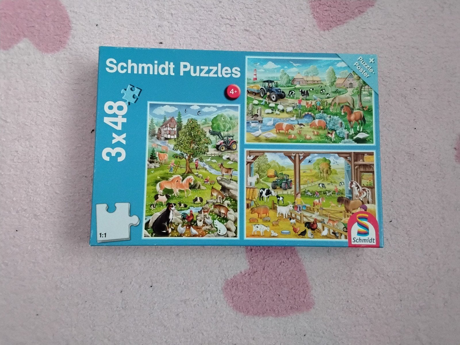 Schmidt Puzzel 3x48 stukjes - Boerderij thema, Ophalen, Minder dan 500 stukjes, Gebruikt, Legpuzzel