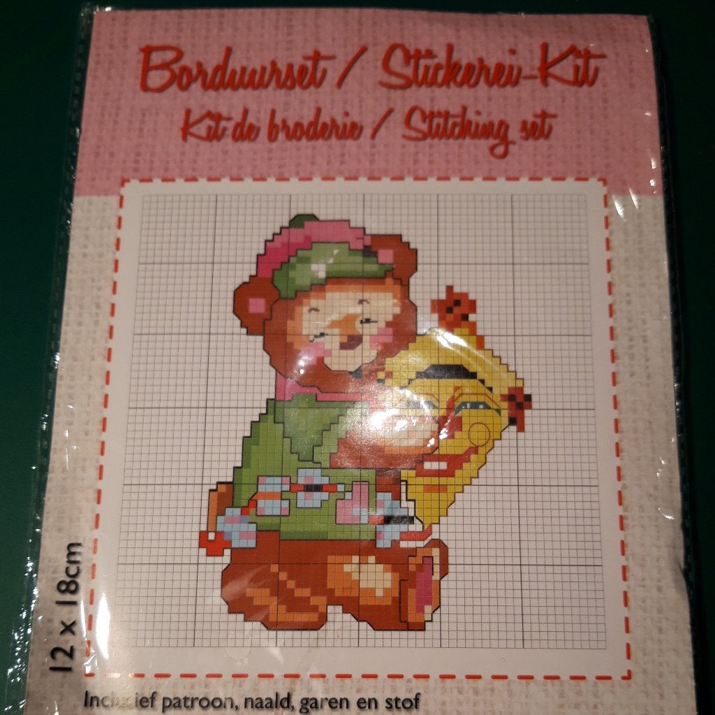 Borduurset Beer 12x18cm - Compleet met Patroon, Naald, Garen, Ophalen of Verzenden, Nieuw, Borduren en Naaien