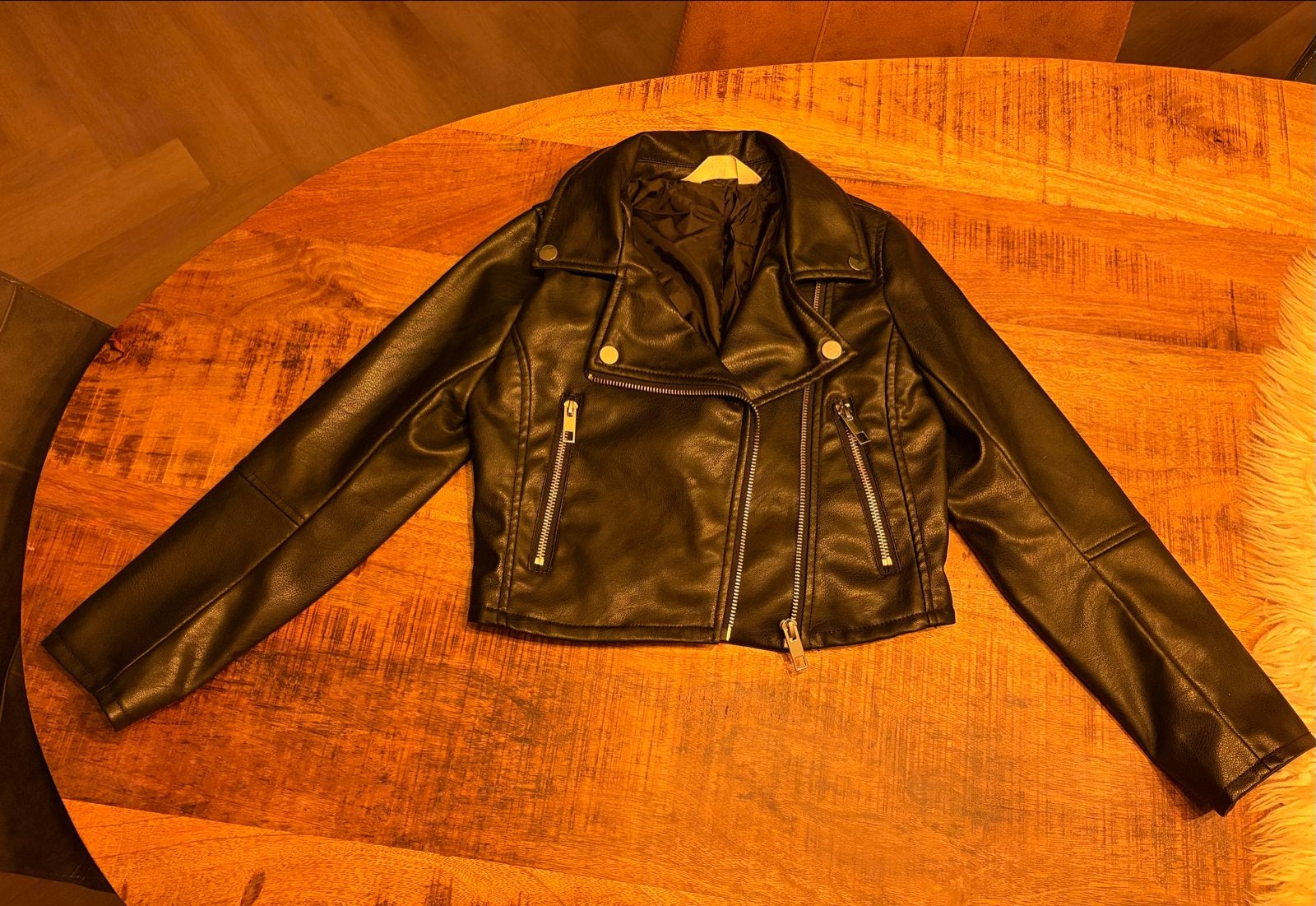 Zwart leren bikerjack, Ophalen of Verzenden, Zo goed als nieuw, Maat 34 (XS) of kleiner, Zwart