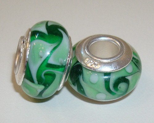 925 Sterling zilveren glasbedel Groen fantasie, Want 18 Hoogvliet, Adorabeads, Nieuw, 4 bedels of meer