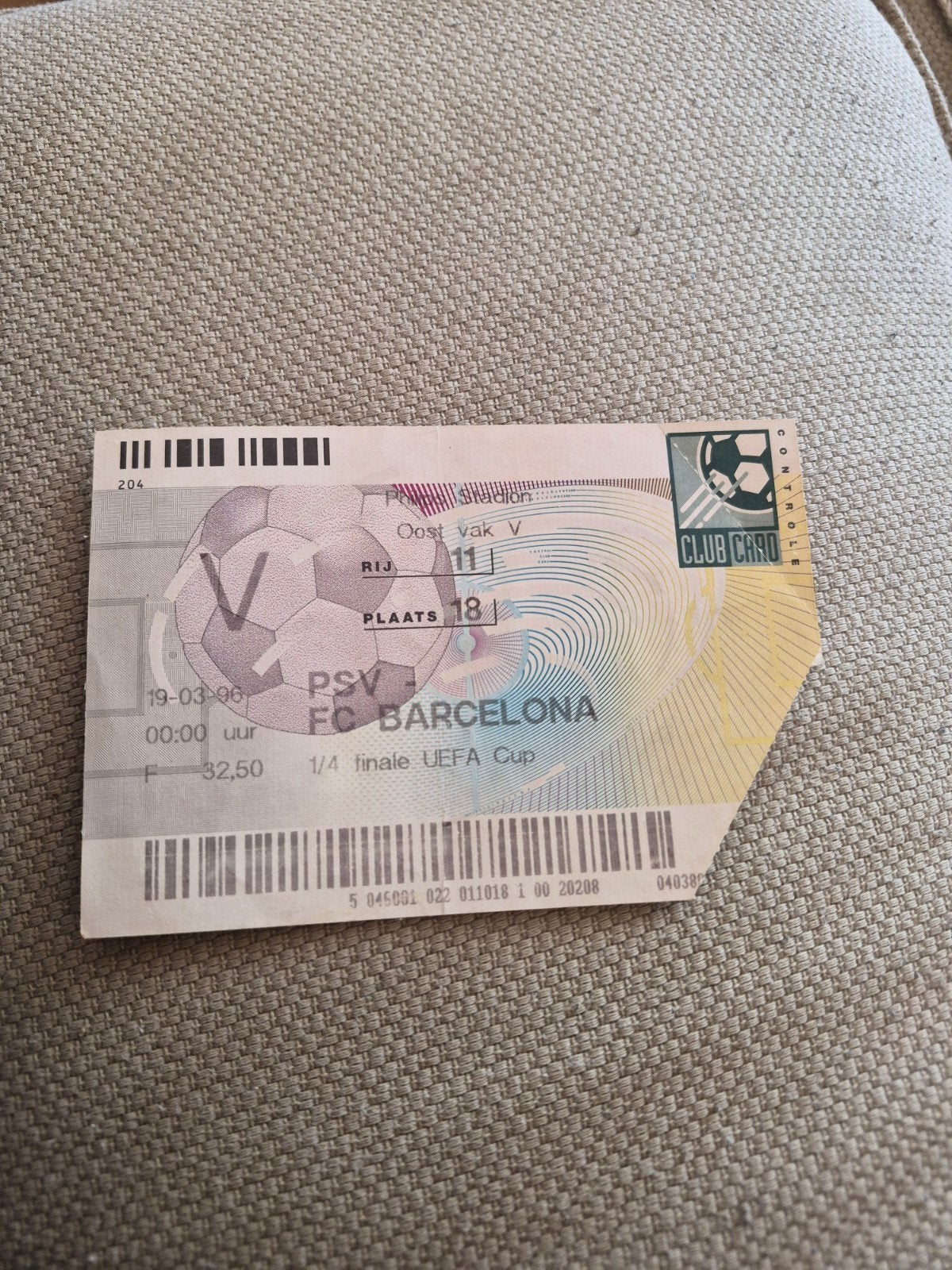 Ticket PSV - FC Barcelona, Ophalen of Verzenden, Gebruikt, PSV, Overige typen