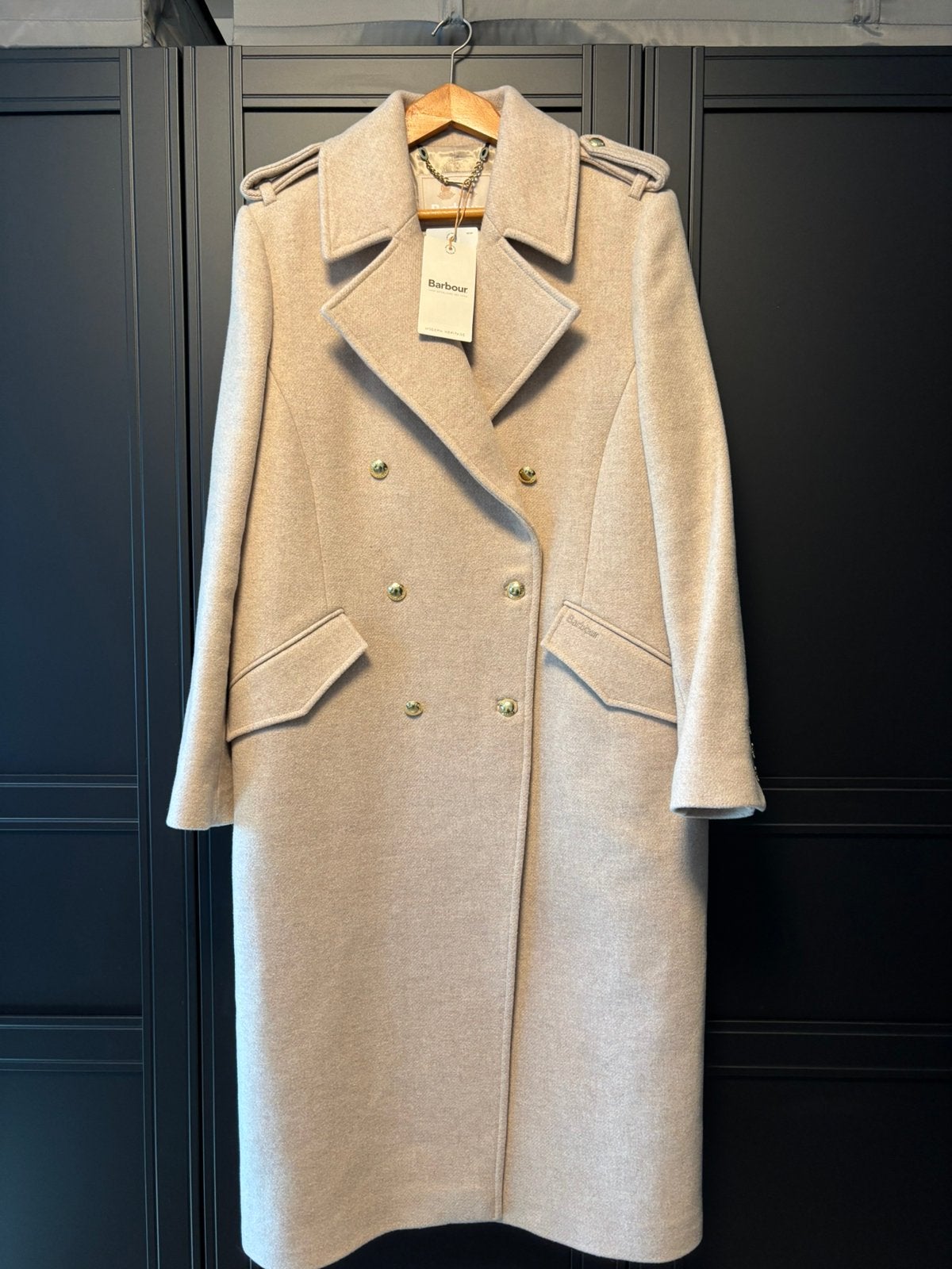 Barbour Inverraray Wollen mantel maat 18/44/XXL, Ophalen, Nieuw, Maat 46/48 (XL) of groter, Beige