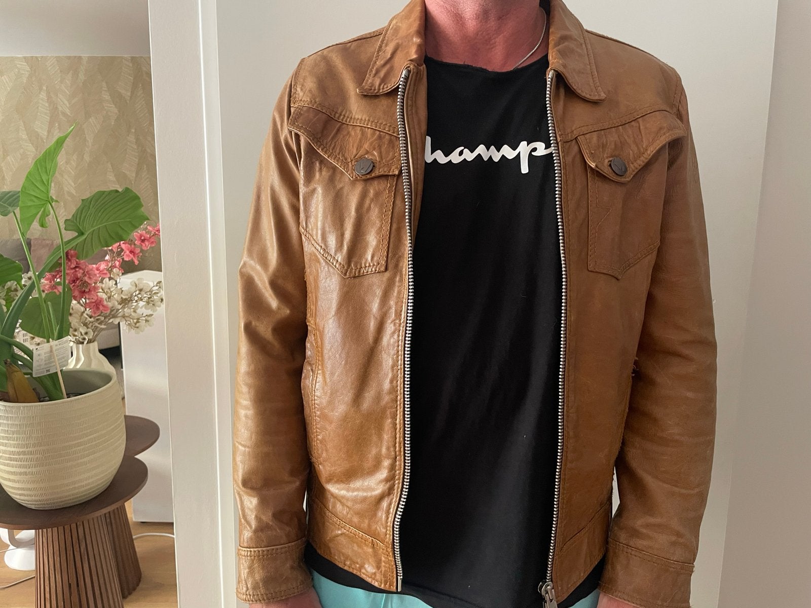 Chasin' Leren Jas - Maat L valt als een M, Kleding | Heren, Jassen | Zomer, Ophalen of Verzenden, Gedragen, Maat 52/54 (L), Bruin