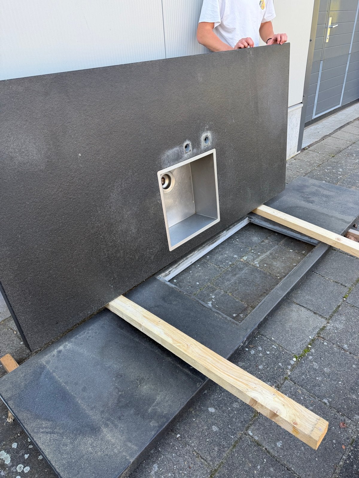 Zwarte granieten aanrechtblad met spoelbak, Ophalen, Zwart, Steen/keramiek, Overige merken