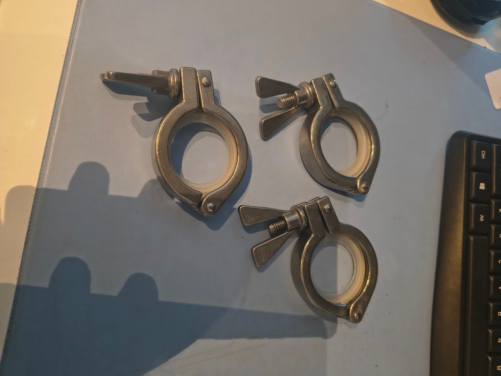 Set van 3 RVS Tri-Clamp Klemmen met Siliconen Pakking, Ophalen of Verzenden, Gebruikt