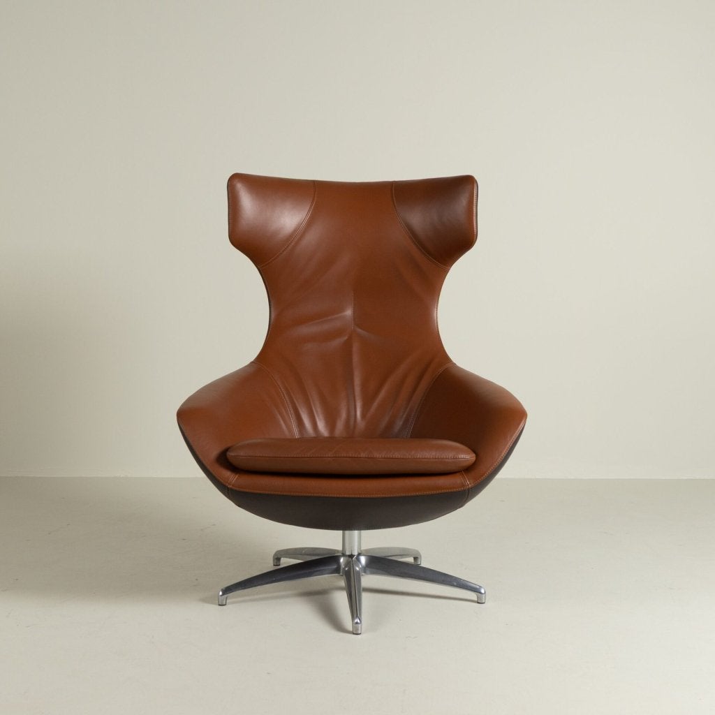Leolux Caruzzo Plus Fauteuil Cognac/Donkerbruin Leer, Leolux, Zo goed als nieuw, Niet ingevuld, Niet ingevuld