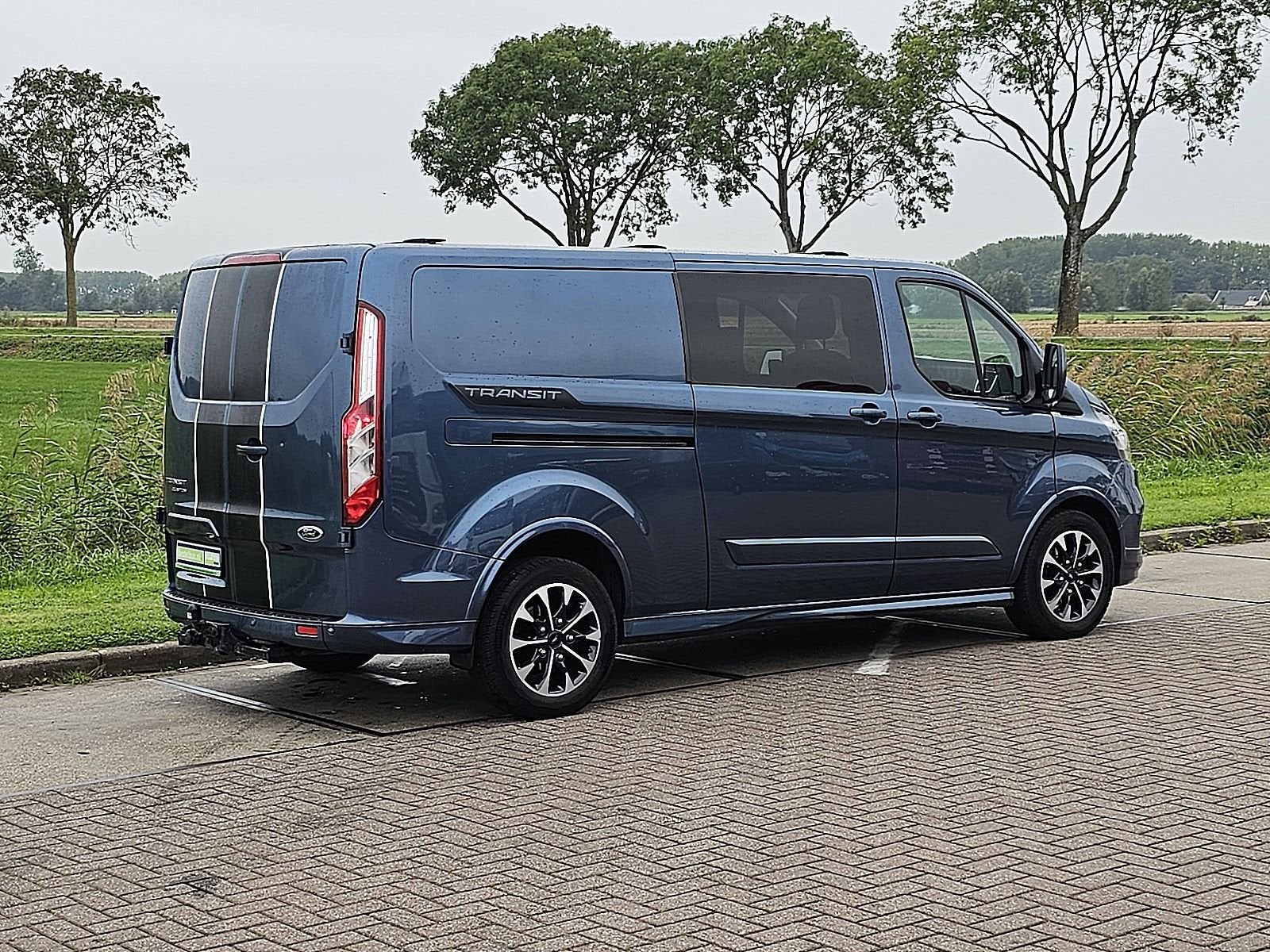 FORD TRANSIT CUSTOM 2.0 L2 SPORT Dubbele Cabine Airco 170Pk, Auto's, Euro 6, Blauw, Stoelverwarming, Bedrijf