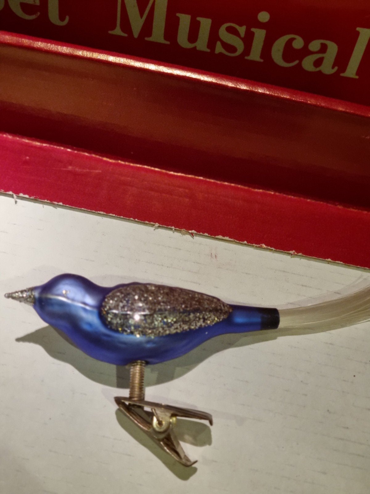 Antiek Blauw Vogel Ornament op Knijper - Zeer Mooie Staat, Ophalen of Verzenden, Zo goed als nieuw