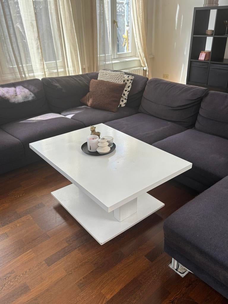 Witte houten salontafel op wieltjes, Ophalen, Gebruikt, 50 tot 100 cm, 50 tot 100 cm