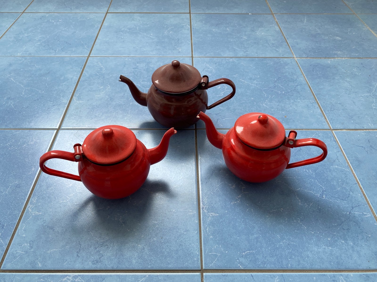 Drie emaille theepotjes gaaf, Antiek en Kunst, Antiek | Emaille, Ophalen