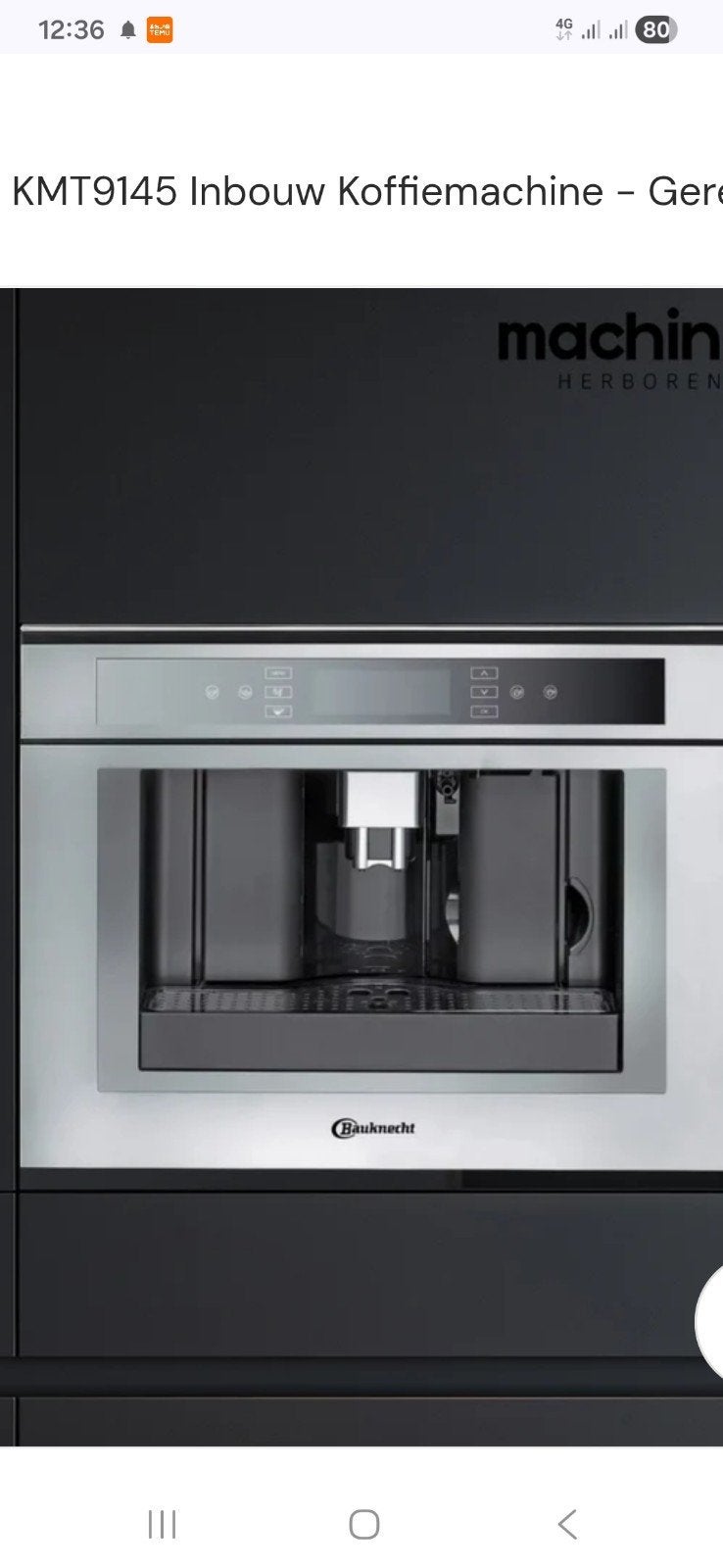 Bauknecht KMT9145 Inbouw Koffieautomaat, Ophalen of Verzenden, Zo goed als nieuw, Koffiemachine, Koffiebonen