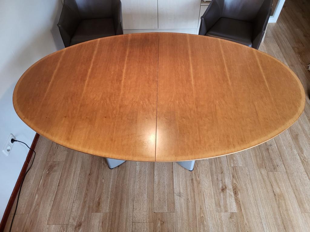Ovale ‘Arco Balance’ eettafel met tussenblad - uitschuifbaar, Huis en Inrichting, Tafels | Eettafels, Ophalen, Gebruikt, 100 tot 150 cm