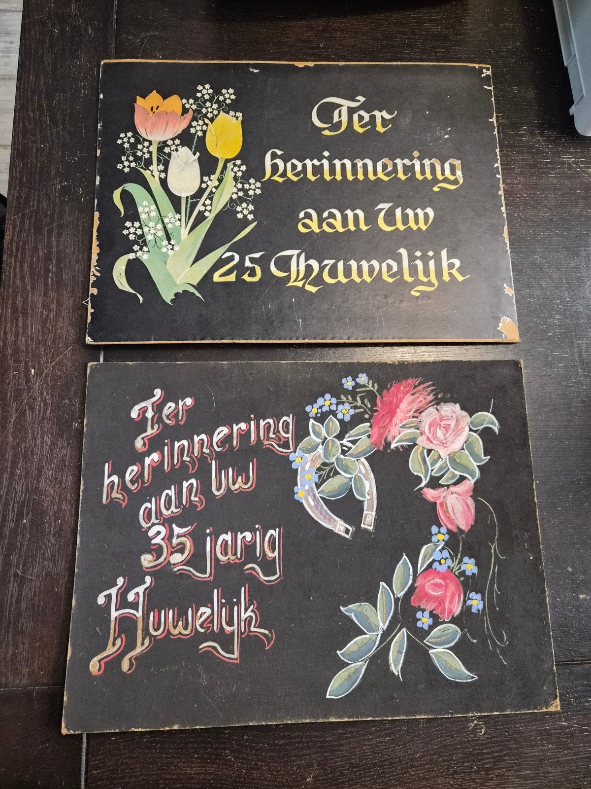 2 Oude Borden/Posters: 25 & 35 Jarig Huwelijk, Ophalen of Verzenden