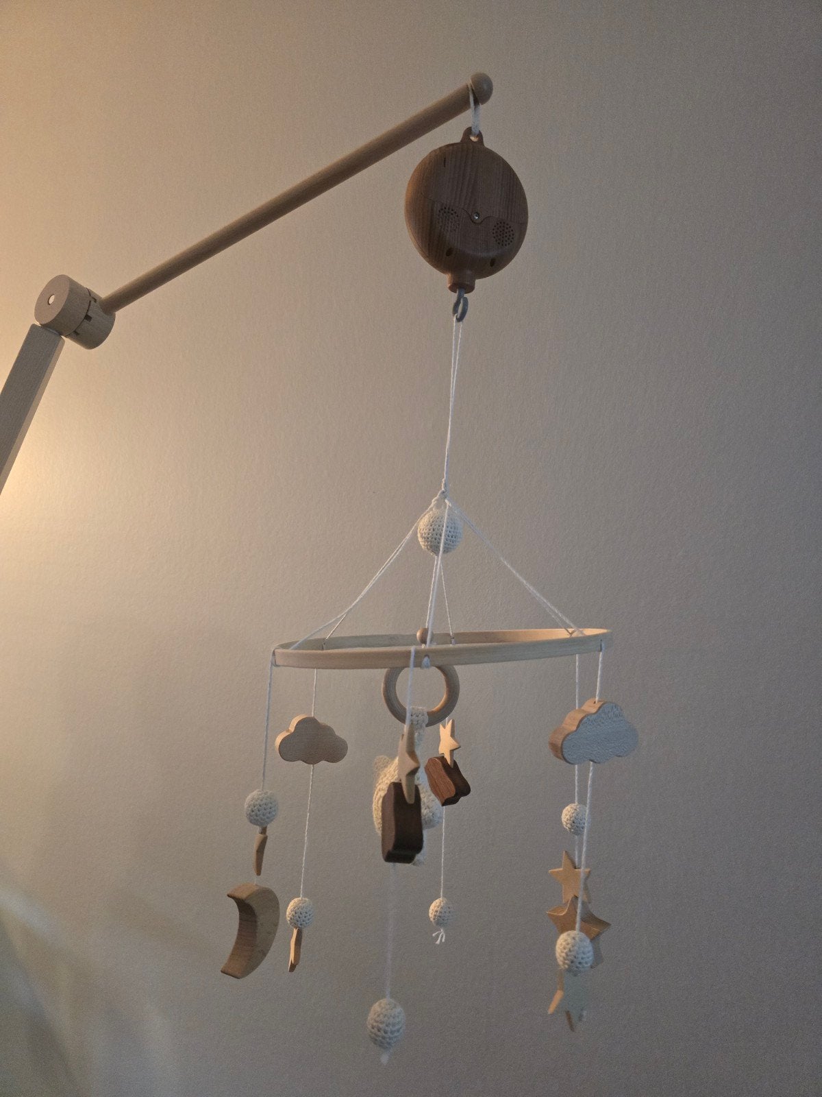 Houten Muziekmobiel met Muziekdoosje en Houder, Kinderen en Baby's, Ophalen, Zo goed als nieuw, Mobiel, Met geluid