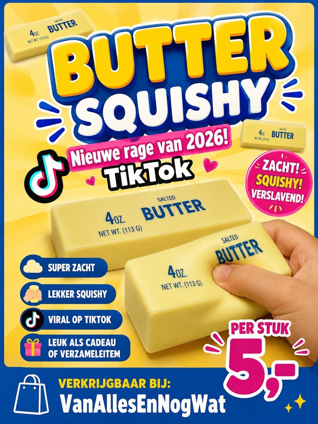 Butter Squishy - Nieuwe rage van 2026!, Kinderen en Baby's, Speelgoed | Overig, Nieuw, Ophalen